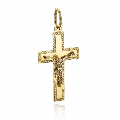 Złoty krzyżyk prawosławny z Jezusem próby 585